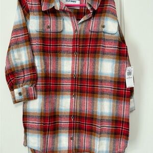 Old Navy Kids Plaid Button Down Shirt dress - Red, White, and Brown